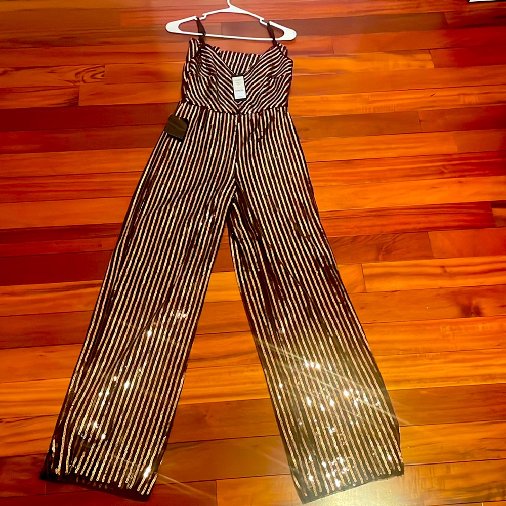 Bebe Black and Gold Sequin Jupsuit